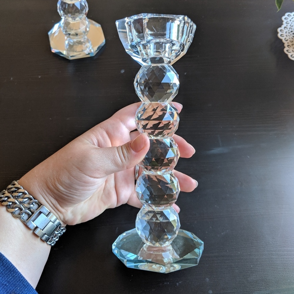 Tall Crystal Candle Holder Set - Picture 4 of 6